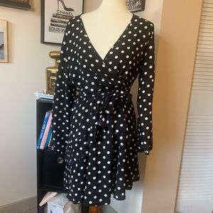 Polka Dot Faux Wrap Dress